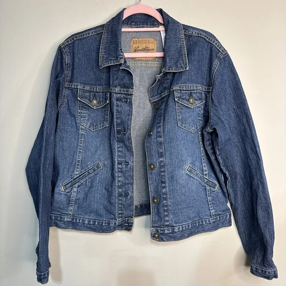 Levi Strauss Signature Denim Jacket Womens Y2K Cropped Trucker Sz Large 12/14 - Picture 14 of 16